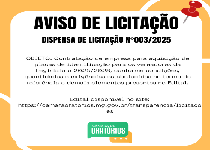 Aviso de Licitação - Dispensa de Licitação Nº 003/2025